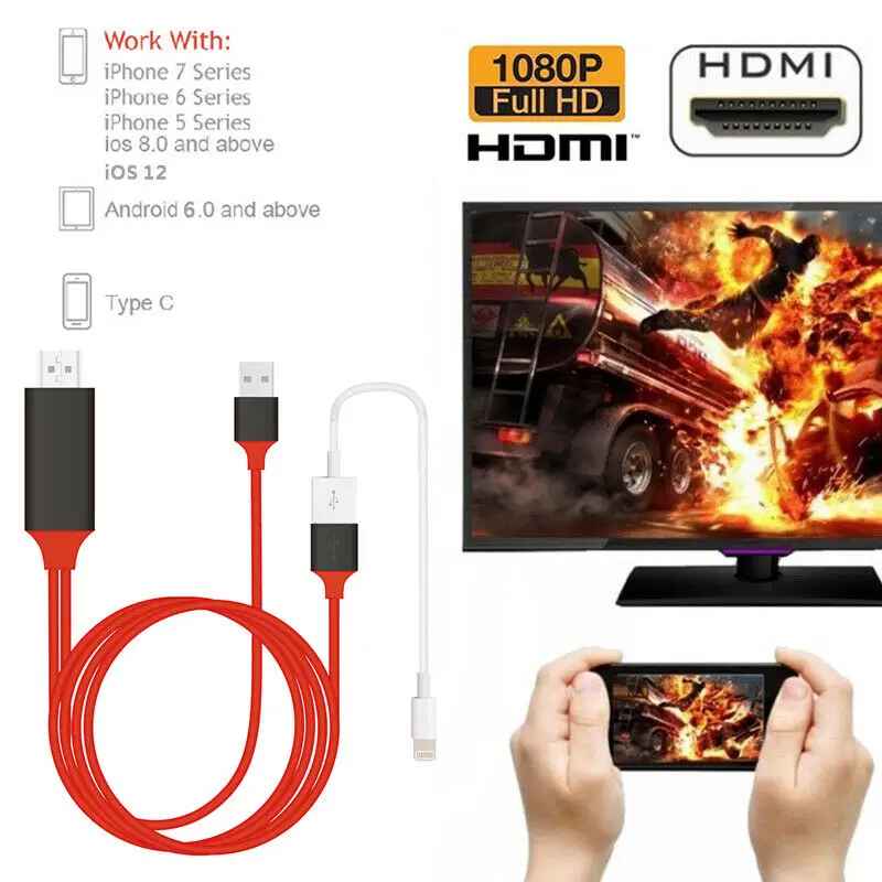 Горячая для iPhone экран к ТВ Кабель HDMI 1080p адаптер IOS USB зарядное устройство конвертер