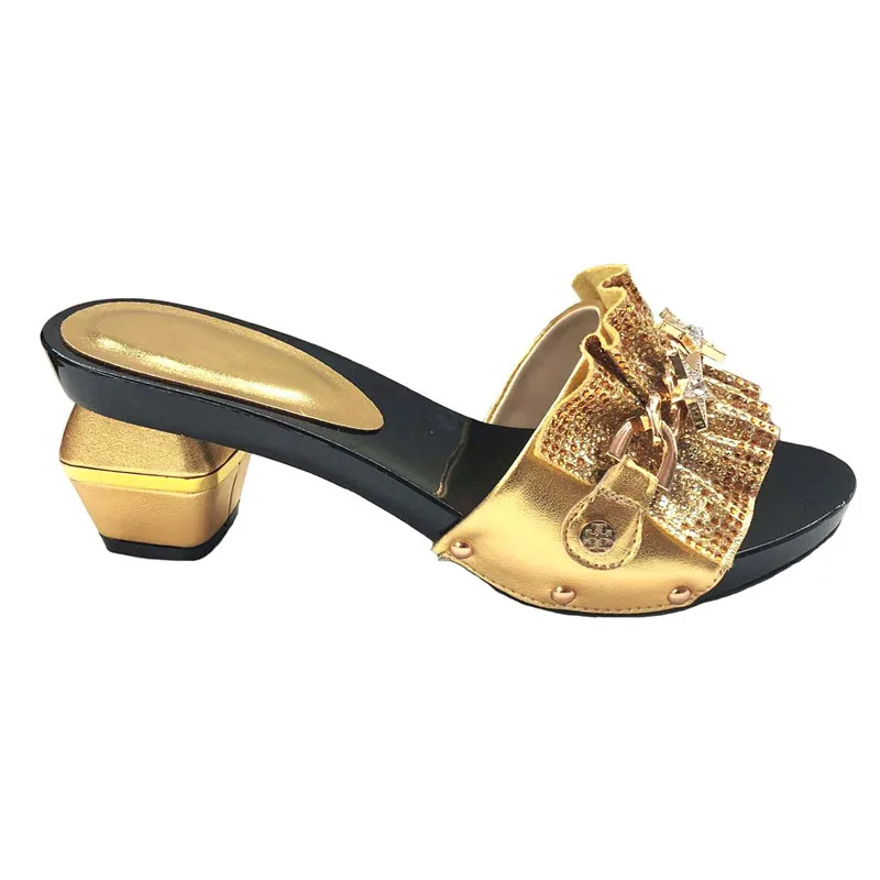 

New High Heels Design Unique Italian Style Gold Shoes Possible Matching Bag African shoes Without Bag Adults Woman Sandals shoes