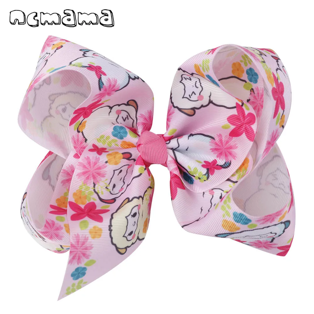 Ncmama 7 &quotБольшие банты для волос девочек с рисунком овечки Grosgrain ленты заколки