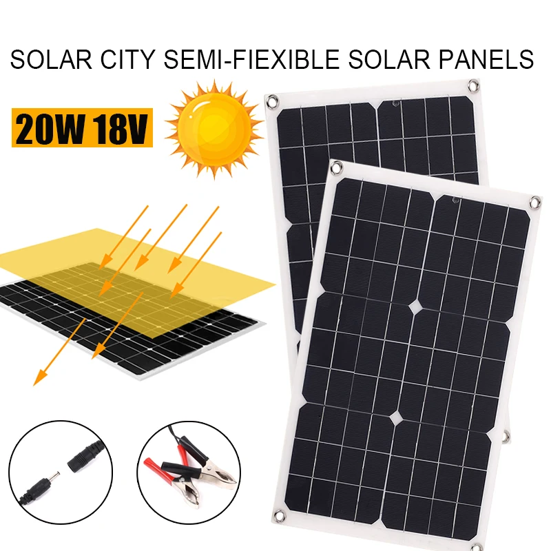 

ELEG-Outdoor Solar Panel 20W 18V Portable Solar cell Emergency Power Supply Solar Generator USB+DC Port Solar Panels Power Cha