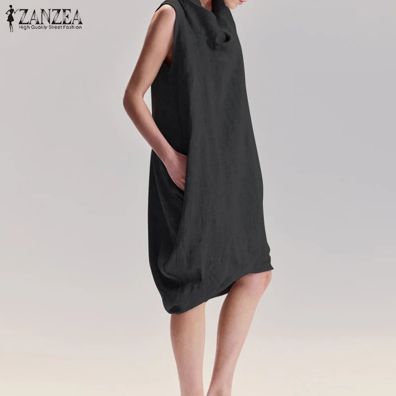 

2019 ZANZEA Elegant Women Summer Sleeveless Solid Dress Casual Female Work Baggy Loose Sarafans Vestido Casual Party Tank Dress