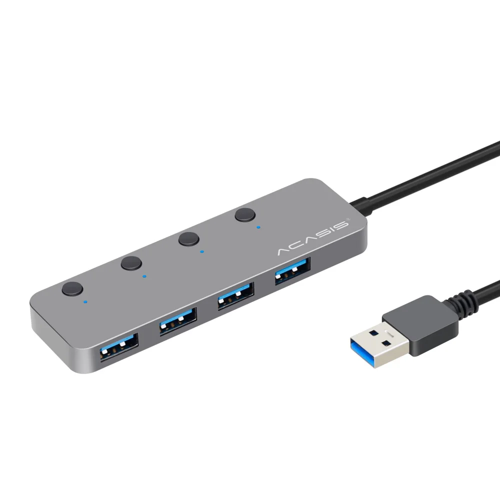 

Acasis HS-080 4 Ports USB 3.0 Hub Splitter with Individual Switch External Cable 30cm USB Adapter Slim High Speed for MacBook