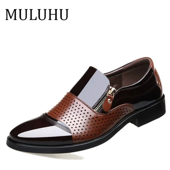 

MULUHU Leather Shoes Men Hollow Out Slip On Men Formal Shoes Men Microfiber Leather Quality Breathable Oxfords For Business Shoe