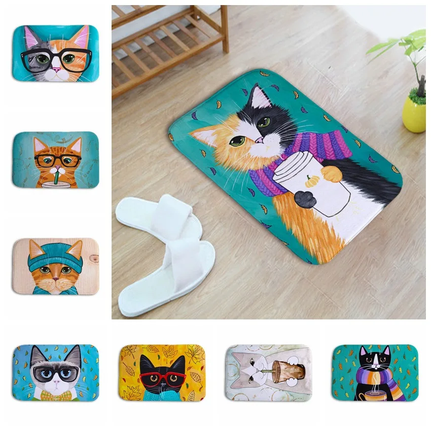 

Indoor Entrance Door Mat Flannel Soft Pet Cat Floor Mats Foot Pad Toilet Tapete Rugs for Living Room Funny Lovely Cartoon Carpet