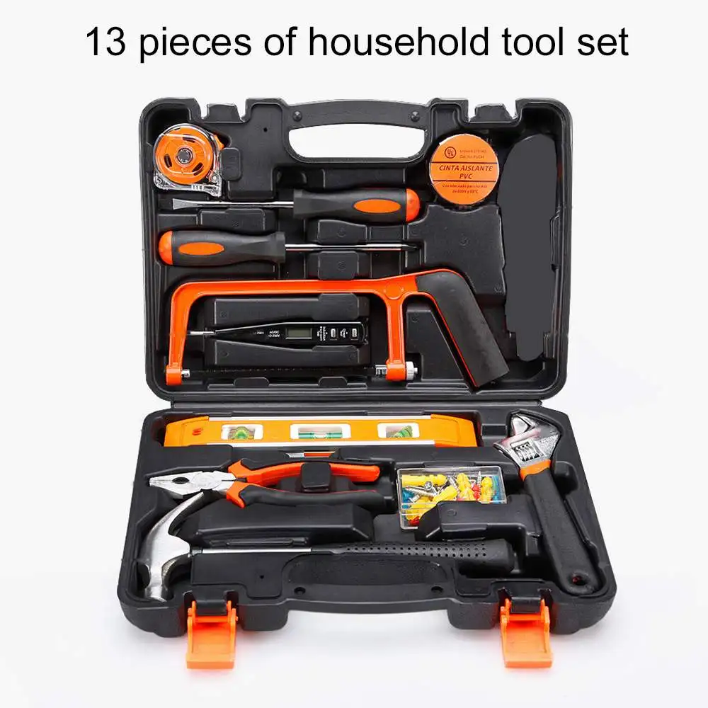 

13pcs Portable Hand Tool Set General Household Repair Hand Tool Kit with Plastic Toolbox Storage Case