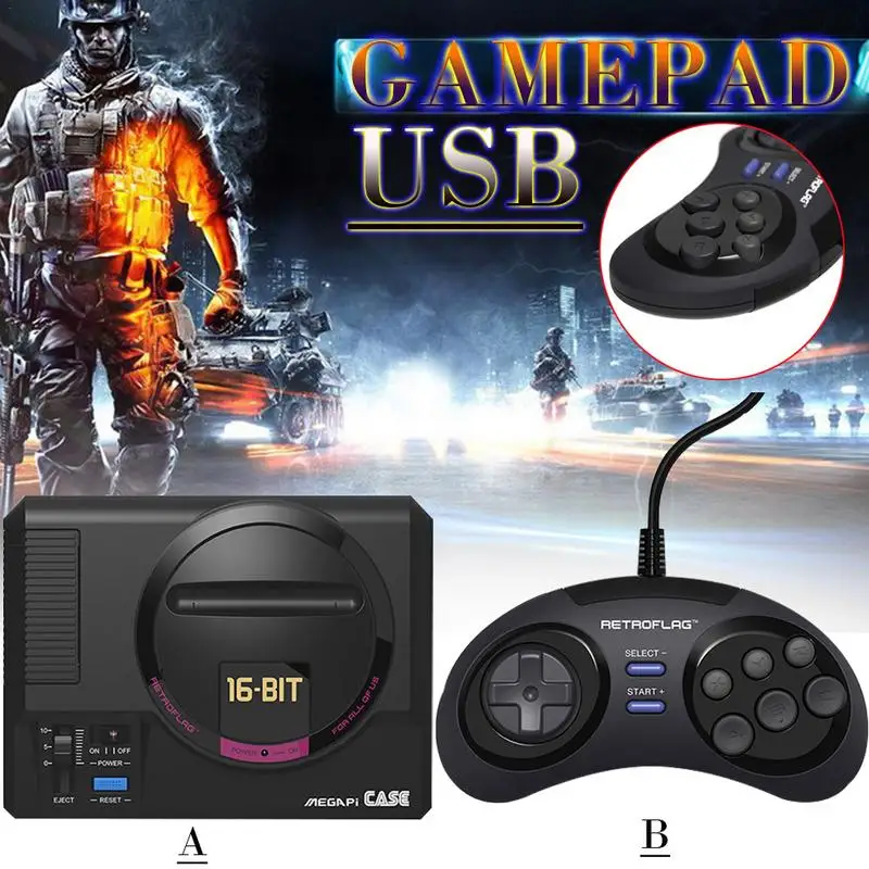 MEGAPICASE Raspberry Pi MD 16 Bit Retro Games Case SEGA Video Consoles with Classic USB wired Gamepad Controller