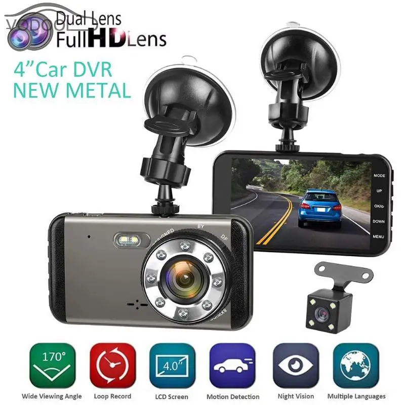 

H16 4.0in Dual Lens 1080P FHD Night Vision Car DVR Camera Recorder Dash Cam wide angle reversing image track deviation warning
