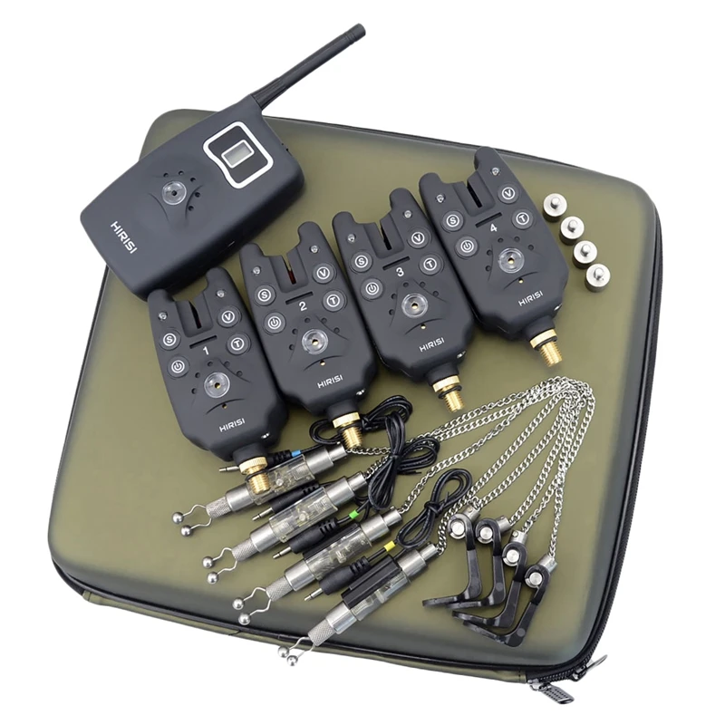 

Hirisi 1+4 Pcs Wireless Fishing Bite Alarm 4pcs Illuminated Swinger For Carp Fishing