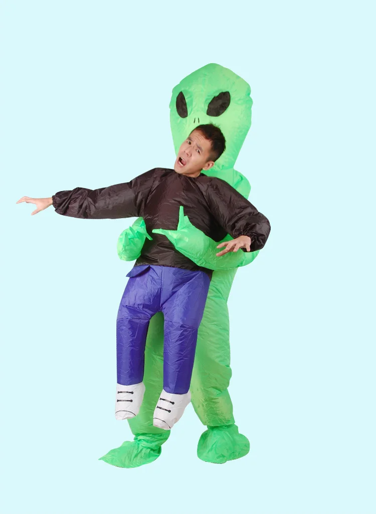 Надувной монстр страшный зеленый инопланетянин переносящий человеческий костюм Динозавр талисман косплей для взрослых детей Животное Хэллоуин Пурим Вечерние