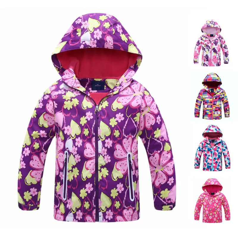 Windbreaker Girls Jacket For Child Hooded 2019 Spring Flower Polar Fleece Girls Outerwear Coat 3-12T Kids Jackets