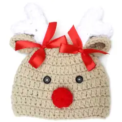 Kacakid новорожденных Симпатичные детские шляпы мультфильм вязание крючком вязаная Рождественская шапка с оленями