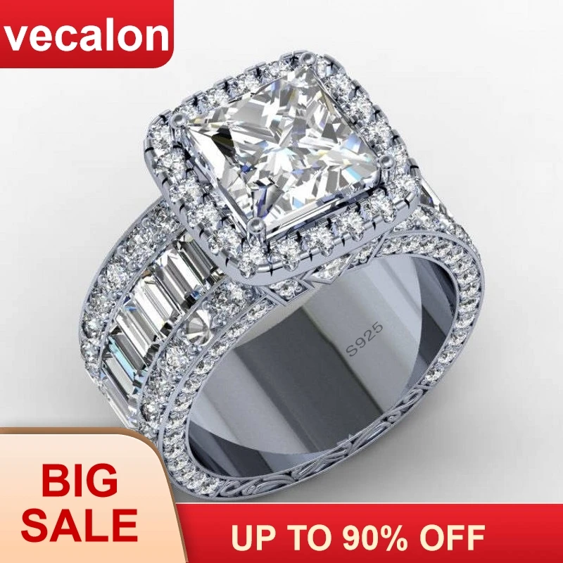 

Vecalon Vintage Ring 925 Sterling Silver Princess cut 3ct 5A Zircon Cz Engagement Wedding Band rings for women Finger Jewelry