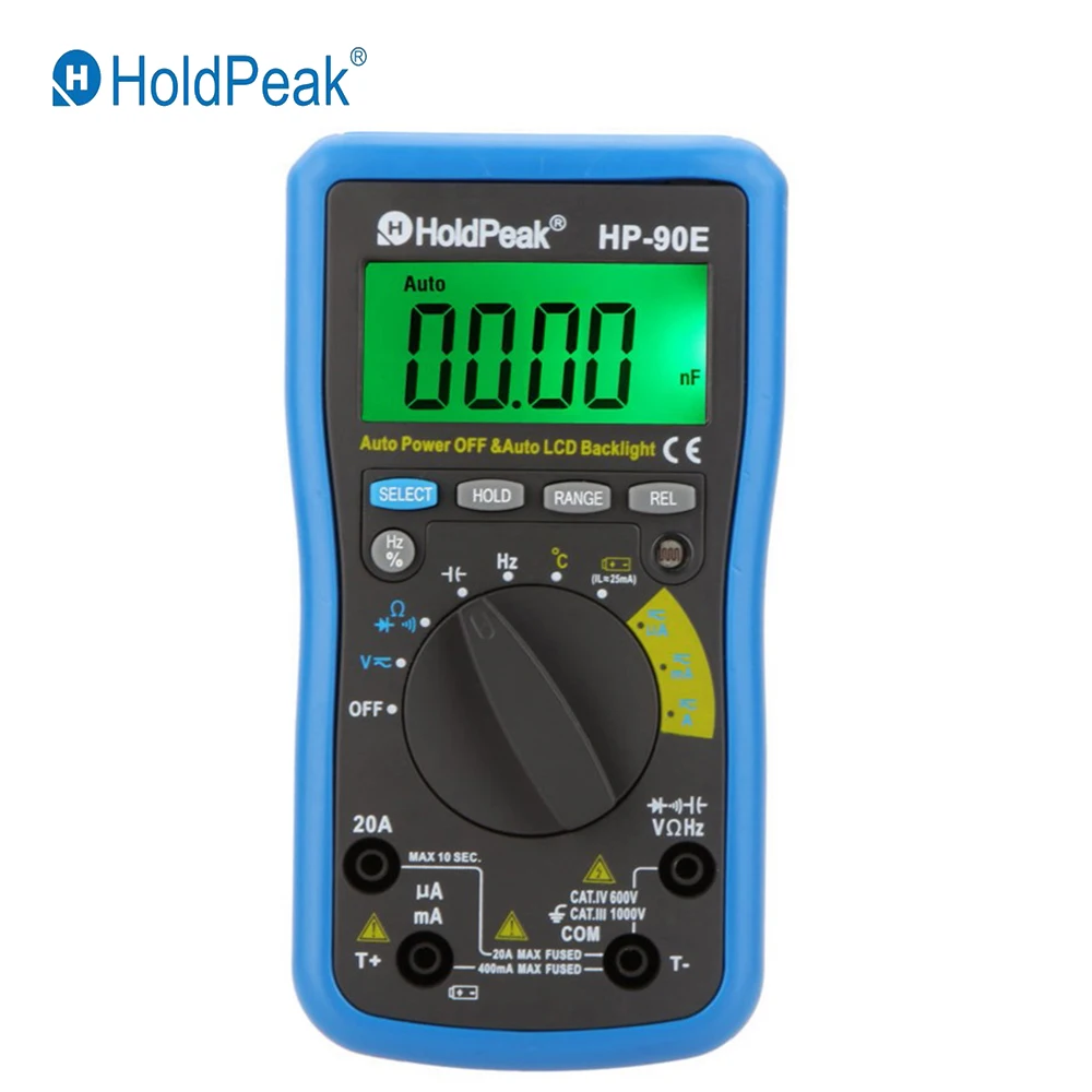 HoldPeak HP-90E Digital Multimeter Auto Range DMM DC AC Current Voltage Resistance Frequency Capacitance Temperature Meter