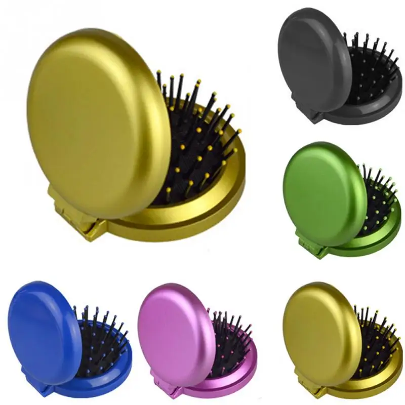 

1 Pc New Makeup Comb Hair Brush Pro Styling Tool Portable Mini Folding Comb Airbag Massage Round Travel Hair Brush with Mirror