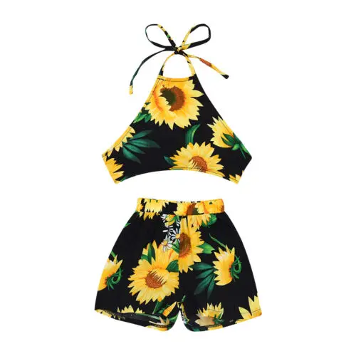 

6M-3Years Baby Girl Cotton Tops T-shirt Shorts Pants 2PCS Floral Outfit Clothes