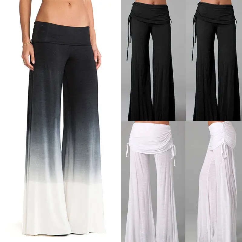 

2019 New Women High Waist Stretch Trousers Wide Leg Palazzo Dance Ladies Soild Loose Pants
