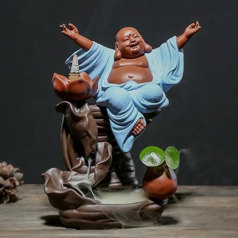 

Fat Monk Backflow Incense Burner Smoke Waterfall Incense Burner Holder Lotus Flower Incense Holder Handmade Ceramic Censer