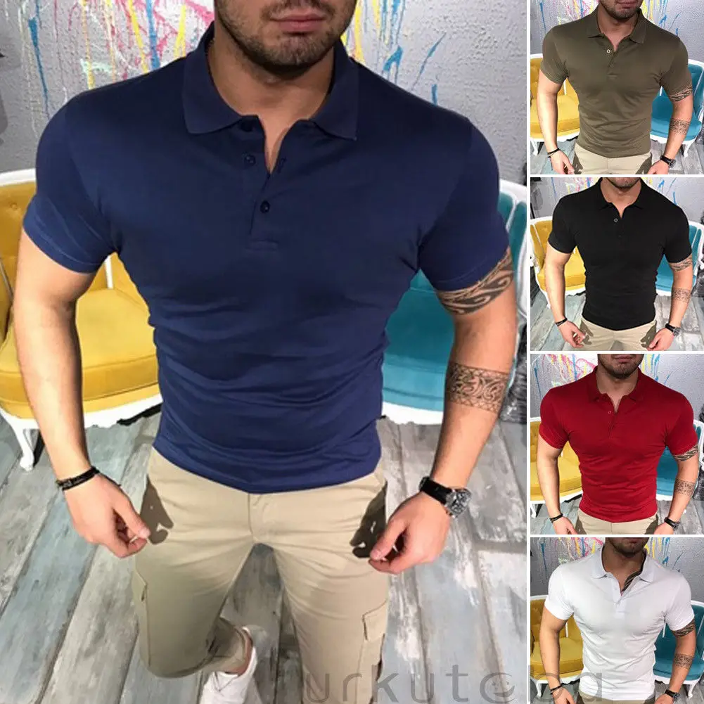 Shirts for Men Solid Color Polo Tops Short//Long Sleeve Cotton Linen Tee Button Retro Business Blouse