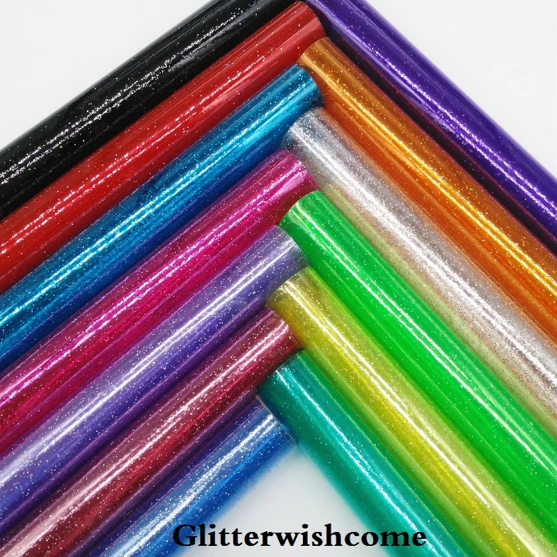 

Glitterwishcome 30X134CM Mini Roll Synthetic Leather, See Through Glitter PVC Vinyl for Bows, GM062