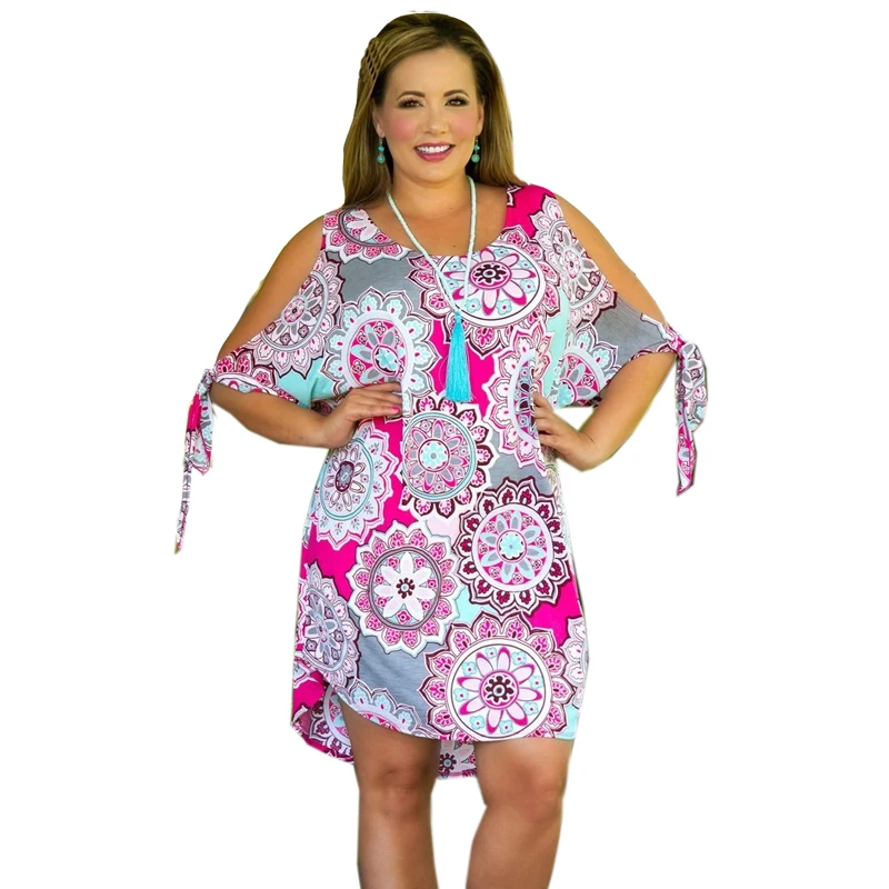 

S-6XL Large Size Women Beach Dress 2019 Summer Off Shoulder Holiday Dresses Ladies Cotton Plus Size Casual Vintage Print Dress