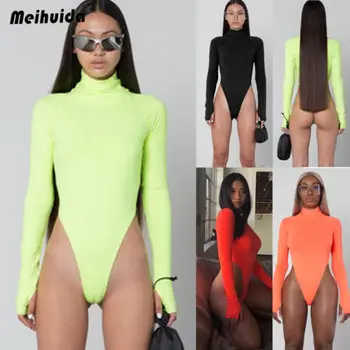 

2018 Hirigin Women Turtle Neck Long Sleeve Stretch Solid Bodysuit Fashion Ladies Bodysuits