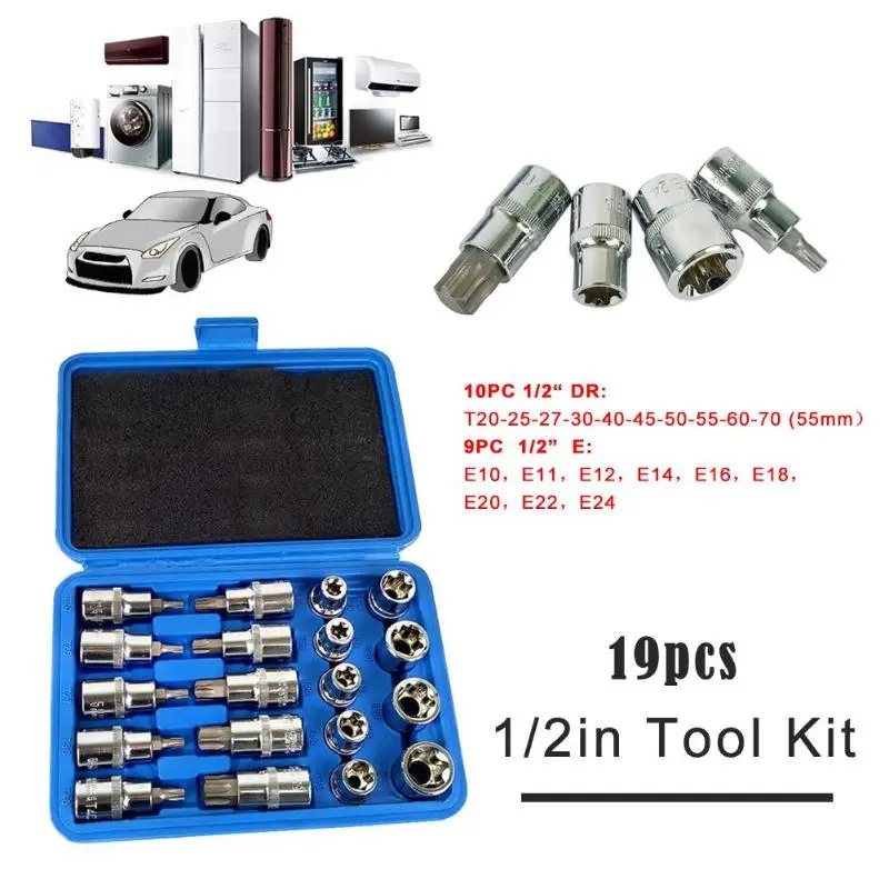 

19pcs1/2in High hardness, corrosion resistance, friction resistance Metric Bit Socket Set Combination Kit Automobile Repair Tool
