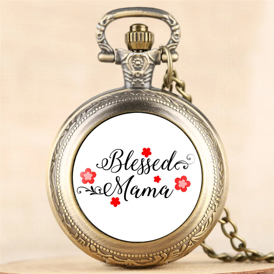 Винтажные женские кварцевые карманные часы Blessed Mama дизайн ожерелье бронзовая подвеска часы Полный Охотник специальные день матери подарки