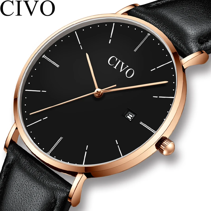 

CIVO Top Brand Luxury Analog Quartz Men Watch Simple Business Clock Man Ultra-thin Waterproof Leather Watch Relogios Masculino