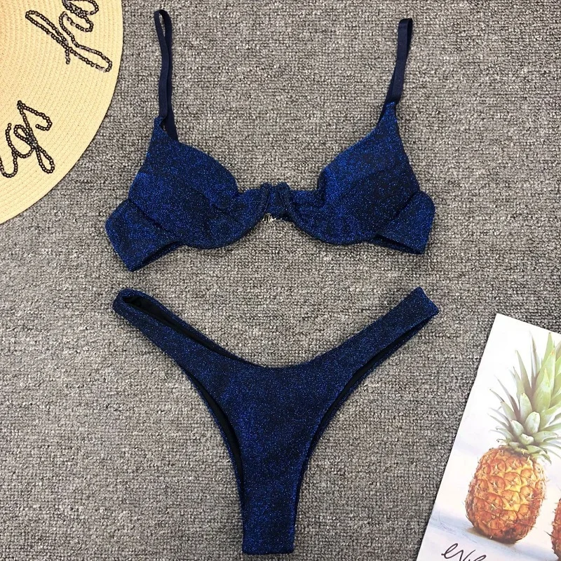 

MUXILOVE 2019 High Leg Cut Bikini Women Swimwear Shiny Glitter Sparkling Female Swimsuit Two-pieces Bikini set Bathing Suit