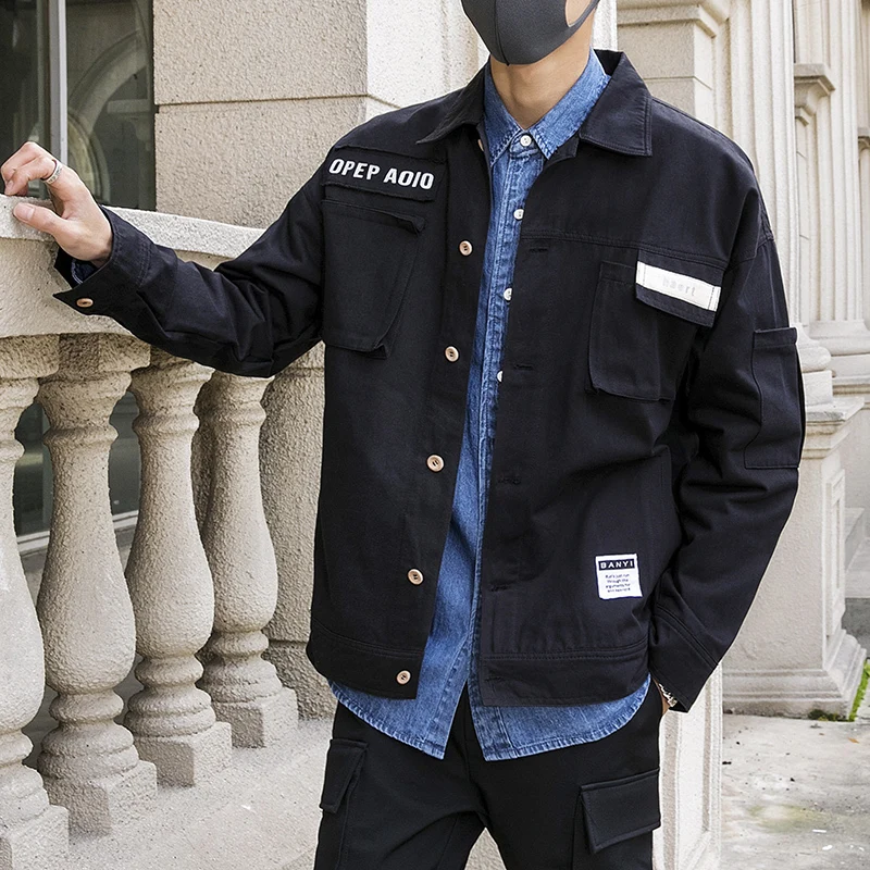 Loose Coat Jacket Male 2019 Spring New Pattern Work Clothes Man Japanese streetwear windbreaker military jackets Free shipping