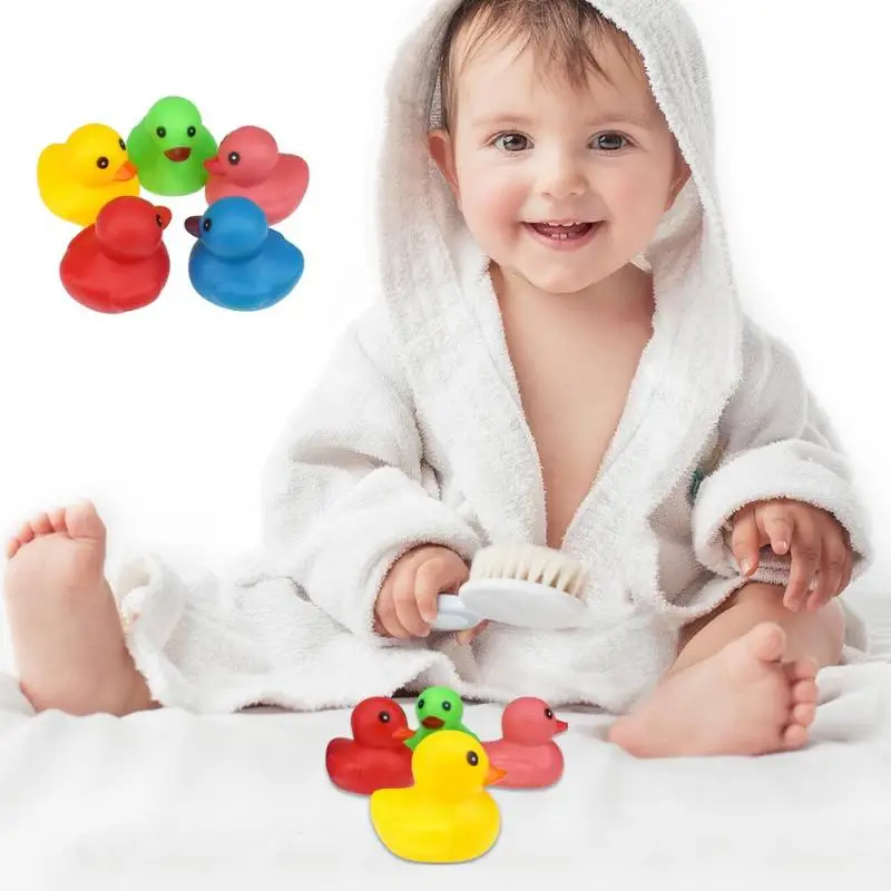 

1pc/5pcs Ducks Baby Bath Toy Floating Silicone Duck Squeeze Sound Baby Bathing Swimming Water Squeak Toy Random Color
