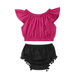 Emmababy/для маленьких детей для маленьких девочек короткий рукав-Бабочка Топы Корректирующие + шорты с кисточками наряды 2 шт. одежда
