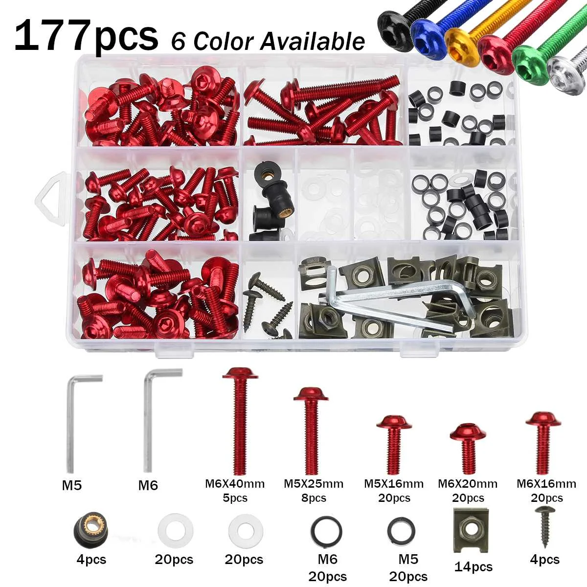

177pcs Motorcycle Full Fairing Bolt Kit Nuts Screws Clips Complete Set for Honda for Yamaha for Kawasaki for Suzuki Multi-color