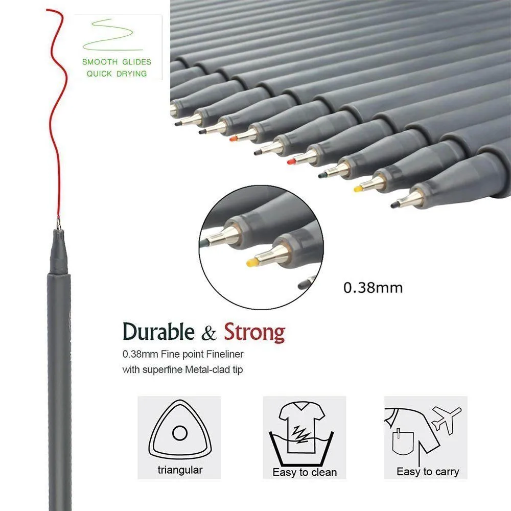 

24 Fineliner Color Pen Set Fine Line Point Colored Writing Drawing Markers Pens for Coloring Book Art Projects Drawing Markers