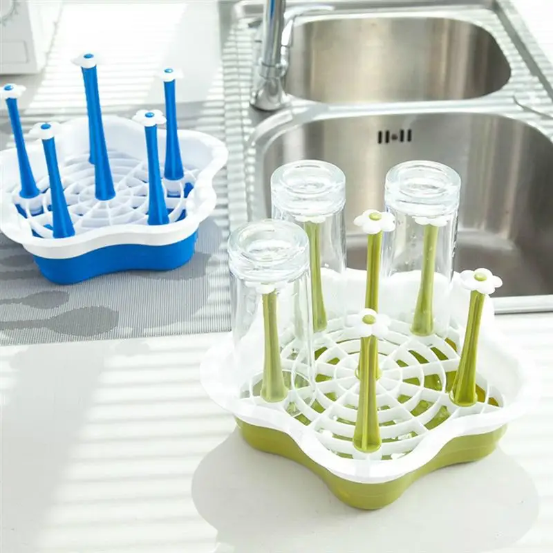 

Six Cups Holder Hanging Upside Down Cups Organizer Mugs Dryer Cups Rack Vegetable Fruit Drainer Kitchen Supplies with Tray