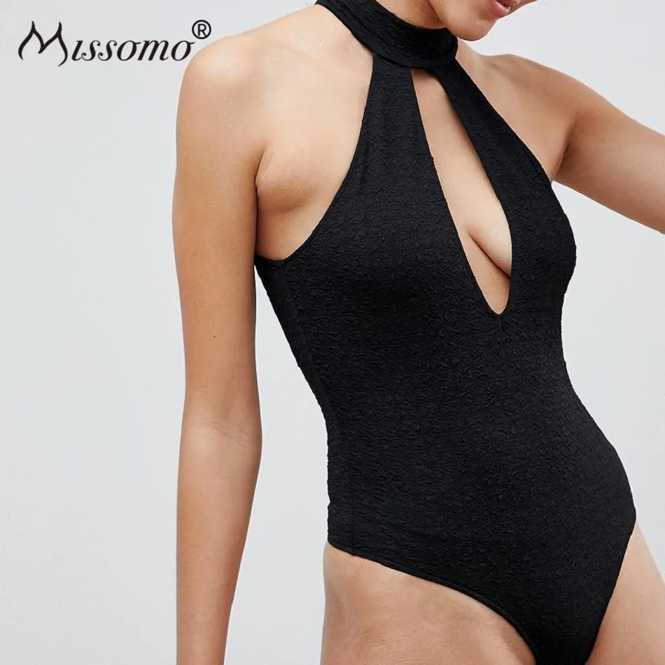

Missomo Simple Commute Europe And America Sexy Strapless Hanging Neck Hollow Hollow Color Backless Tight Women's Bodysuit