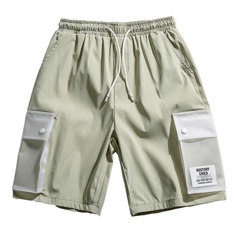 Двухцветные Лоскутные Шорты-карго свободного кроя в стиле пэчворк, уличная одежда, мужские повседневные шорты с карманами в стиле Харадзюку, спортивные штаны для мужчин