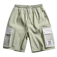 Двухцветные Лоскутные Шорты-карго свободного кроя в стиле пэчворк, уличная одежда, мужские повседневные шорты с карманами в стиле Харадзюку, спортивные штаны для мужчин