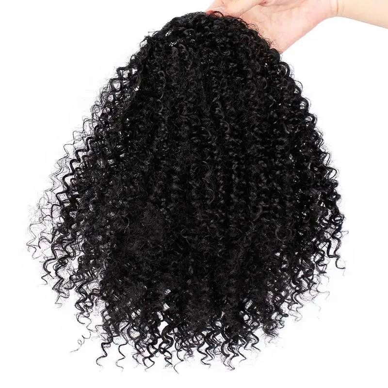 

12 Inch Puff Afro Kinky Curly Ponytail Drawstring Short Black Pony Tail Clip On Synthetic Hair On Barrettes Bun Hair Scrunchies