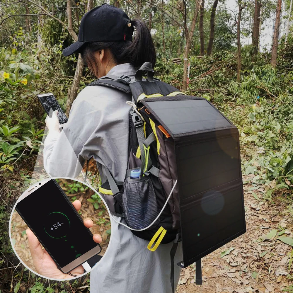 

Camping Outdoor Waterproof Sun Power Panel Charge Dual USB Ports for Cell Phone Tablet PC Bank Power 21W Foldable Solar Charger