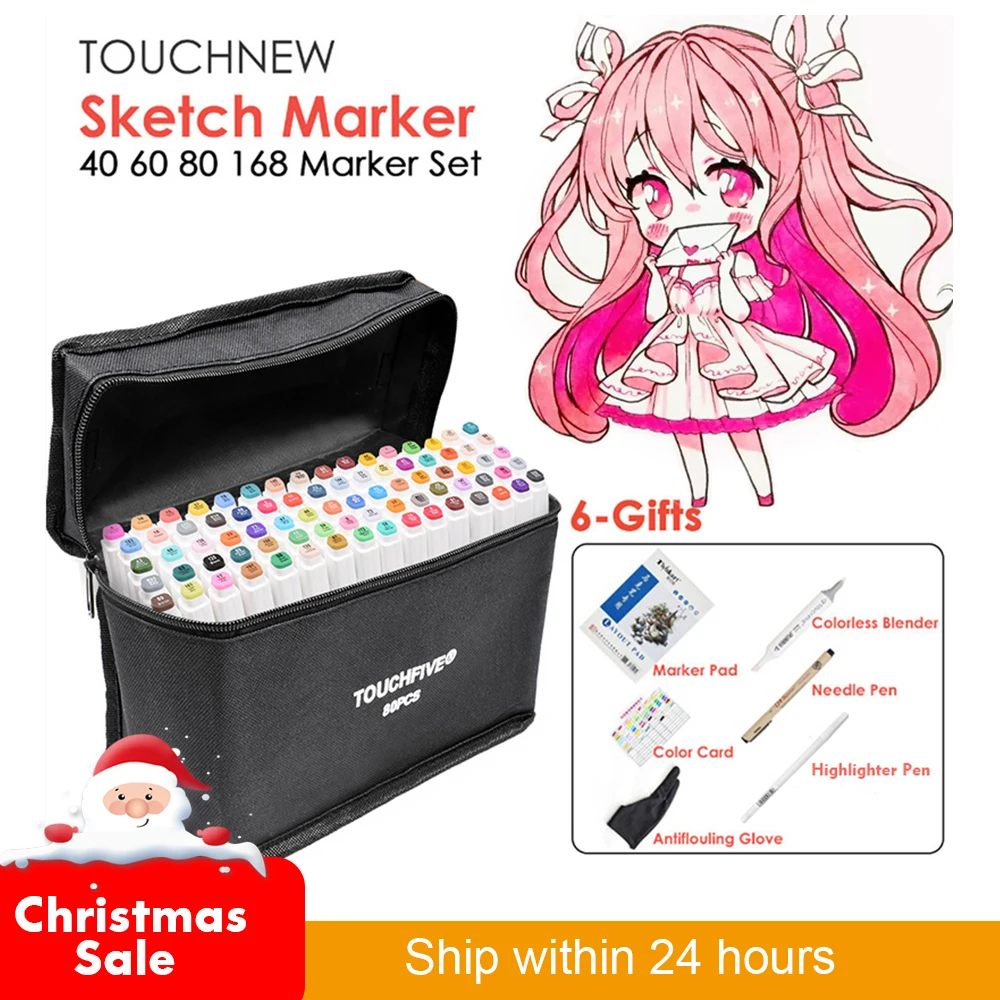 

TOUCHNEW 40/60/80/168 Color Animation Marker Pen Set Drawing Sketch Pens Art Markers Alcohol Based Art Supplies With 6 Gifts