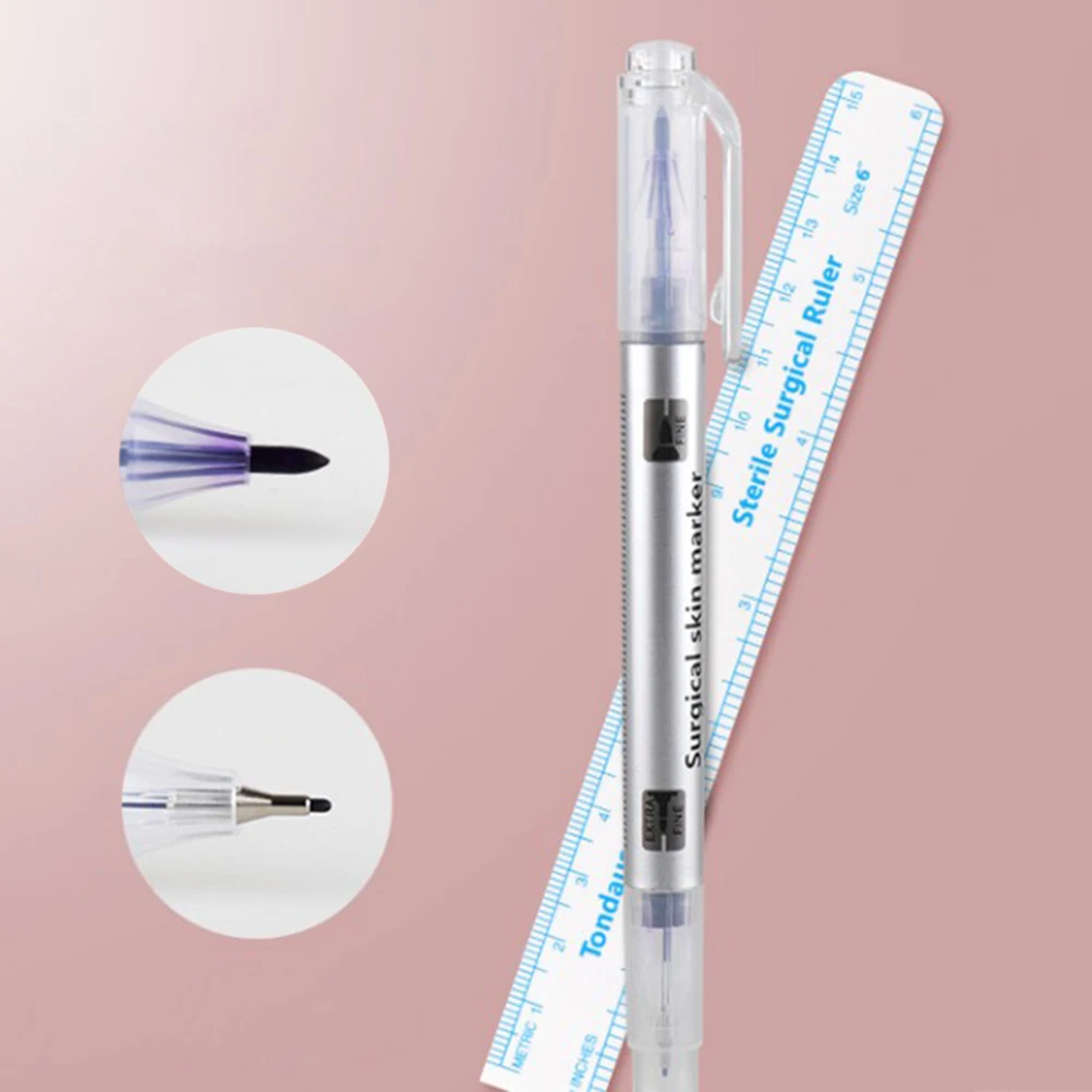 

Surgical Skin Marker Eyebrow Marker Pen Tattoo Skin Marker Pen With Measuring Ruler Microblading Positioning Tool