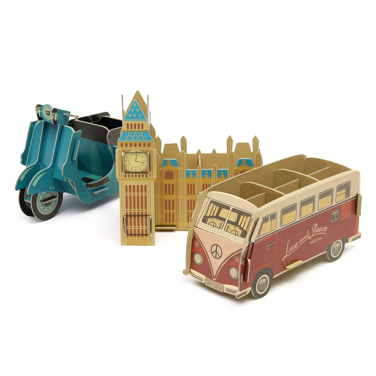 

Wooden Storage Box for Jewelry Cosmetics Organizer DIY Cute Bus Big Ben Office Stationery Pen Box Desktop Storage Container
