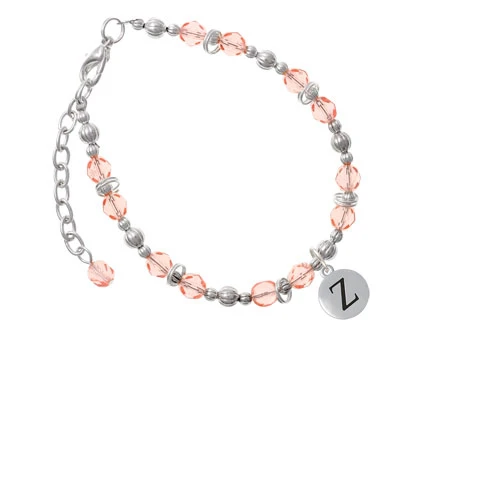 Silvertone Capital Letter - Z Pebble Disc Pink Beaded Bracelet |