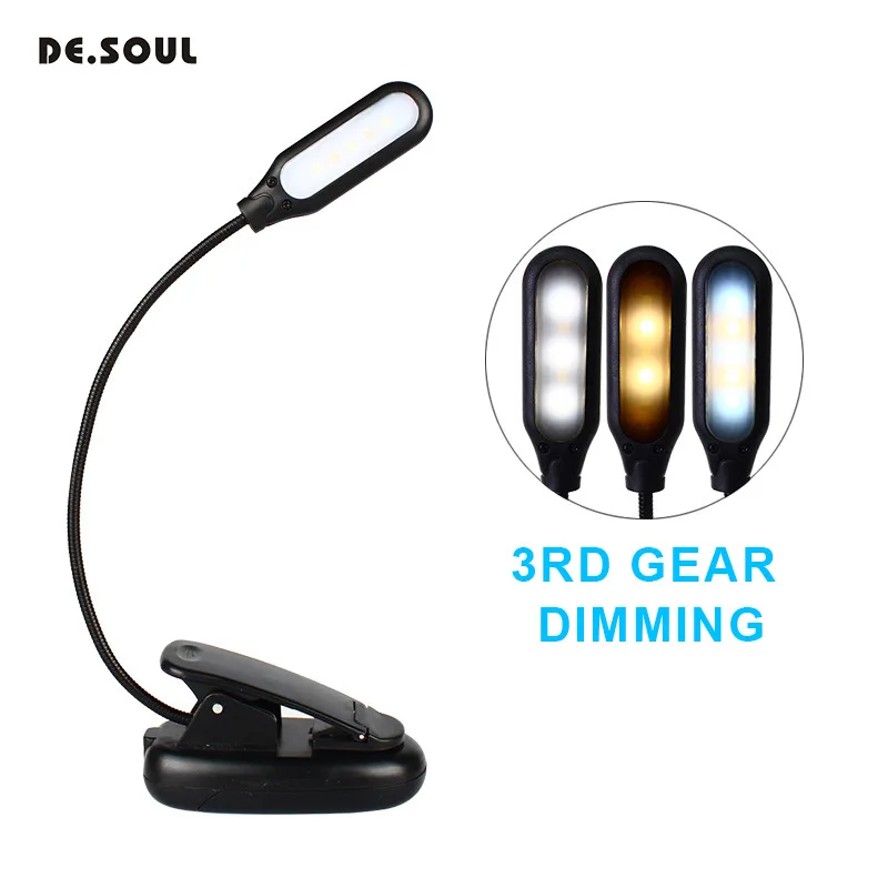 

DE.SOUL Single Pole 5 LED Clip Table Lamp Two-color Light Flexible Table Lamp Bedside Book Reading Study Office Work Night Light