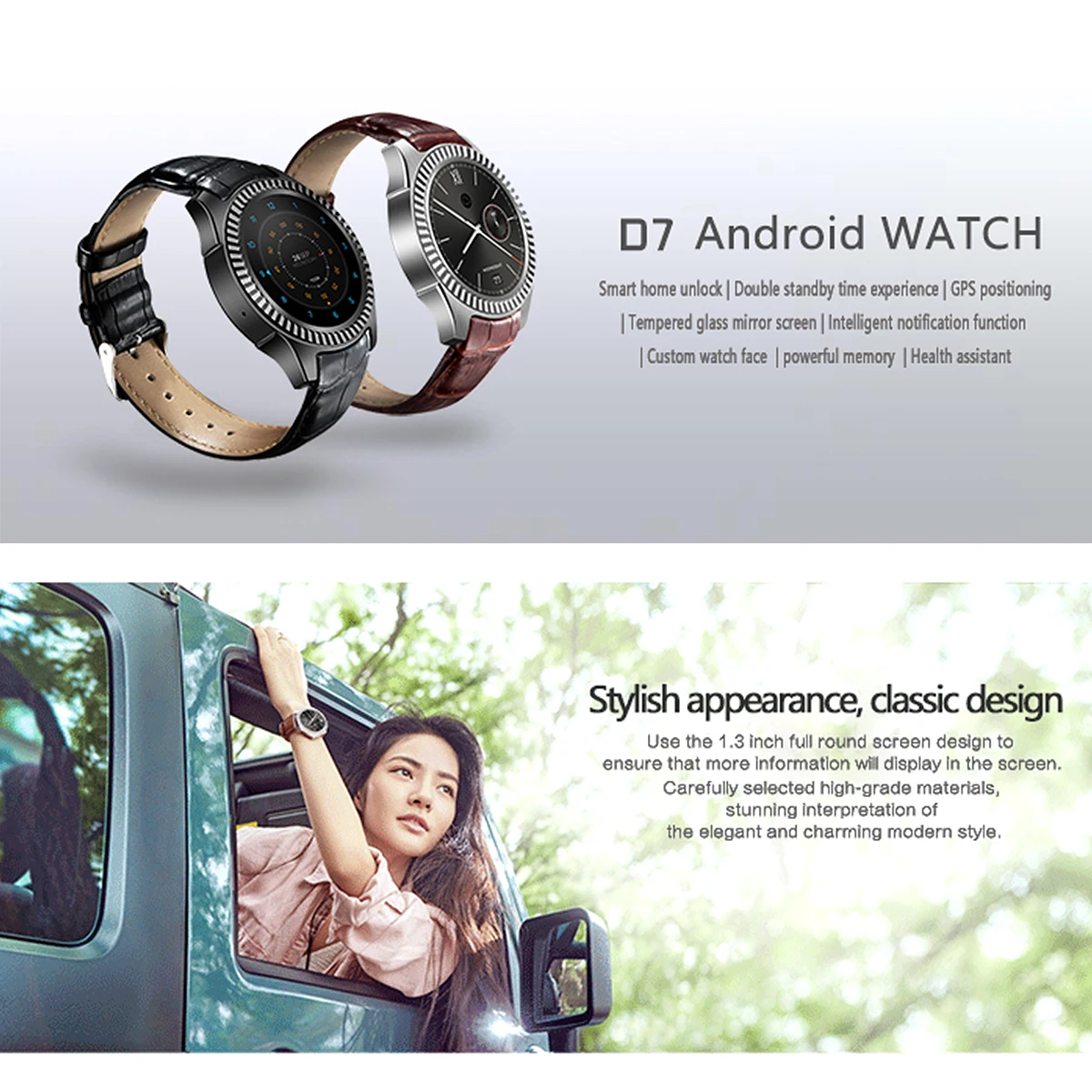 Умные часы D7 Android 4 RAM 1G ROM 8GB 500mAh батарея Поддержка GPS WIFI Bluetooth 0 монитор сердечного