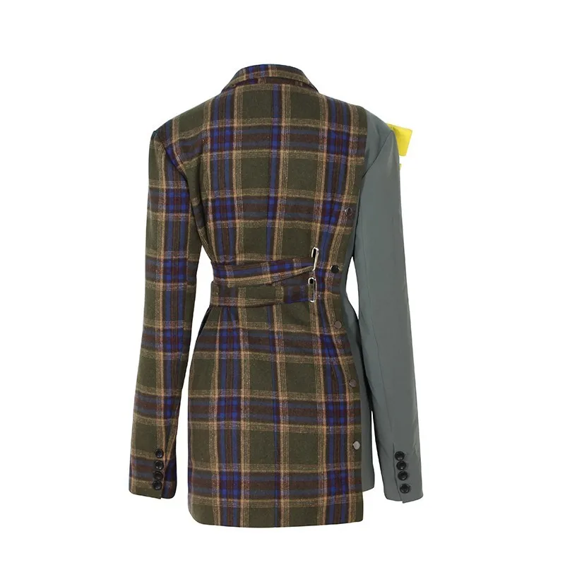 Slim Couleur Manches Longues Nouveau Style Femelle Mode Vgh Manteau Green À Hit Cou Marée Angleterre V De Veste Femmes 2019 Plaid Ceintures tqZIgxIwP