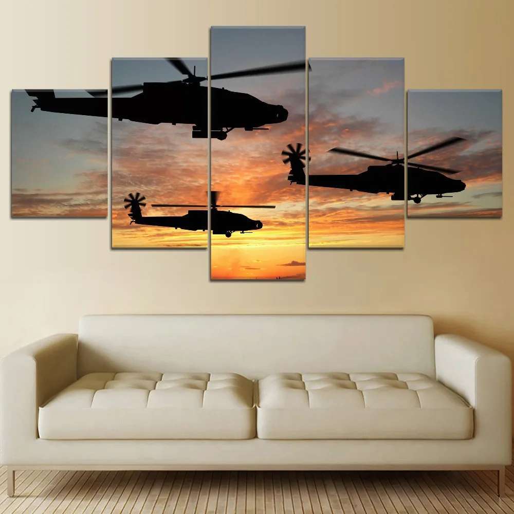 

5 Panel Helicopter5 war Canvas Printed Painting For Living Room Wall Decor HD Picture Artworks Poster5