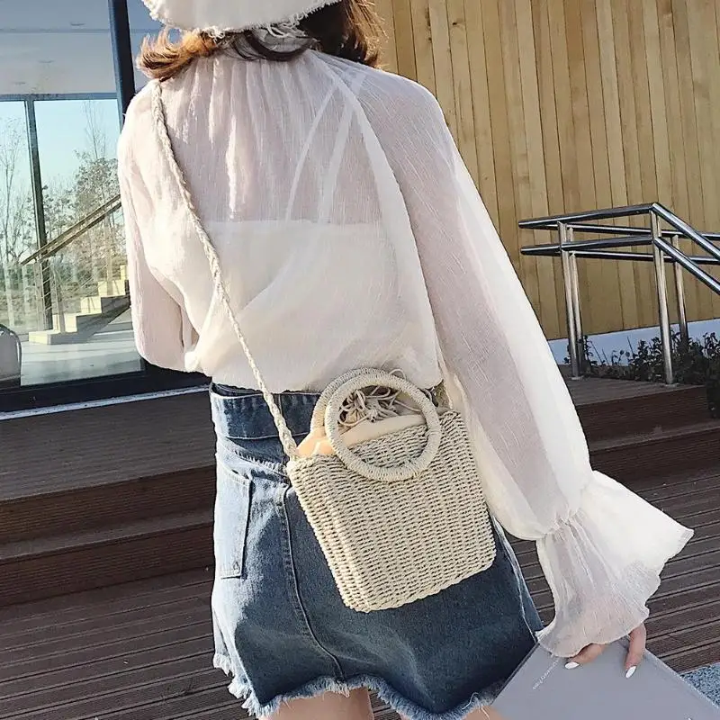 Женская Соломенная Сумка через плечо ручная работа летняя пляжная сумка из