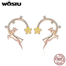 WOSTU Новинка 925 пробы серебряные маленькие рождественские серьги-гвоздики в виде оленя для женщин Настоящее S925 Брендовое ювелирное изделие лучший подарок CTE014